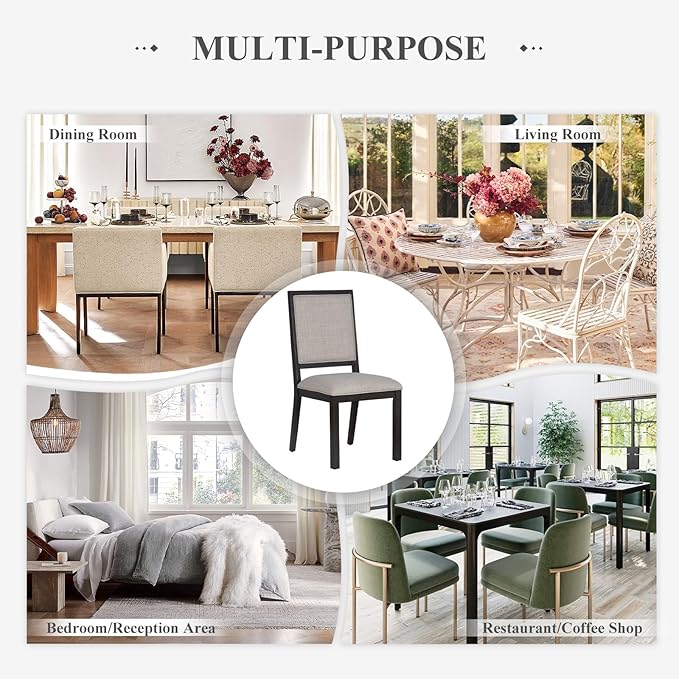 COLAMY Upholstered Wooden Dining Chairs Set of 6, Kitchen Chairs with Open Back, 19 Inch Mid Century Modern Dining Room Chairs, Farmhouse Dining Side Chairs for Dining Room Kitchen Restaurant, Brown