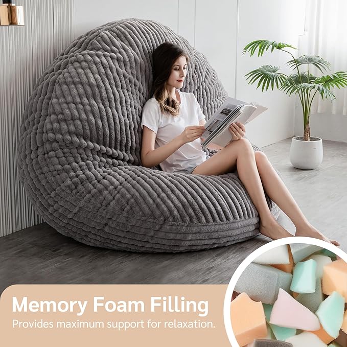 BYBYME 3 in 1 Bean Bag Chairs, Bean Bag Bed for Adults High-Density Foam Filling, Convertible Sofa Bed Faux Fur, Giant Bean Bag Chairs for Adults