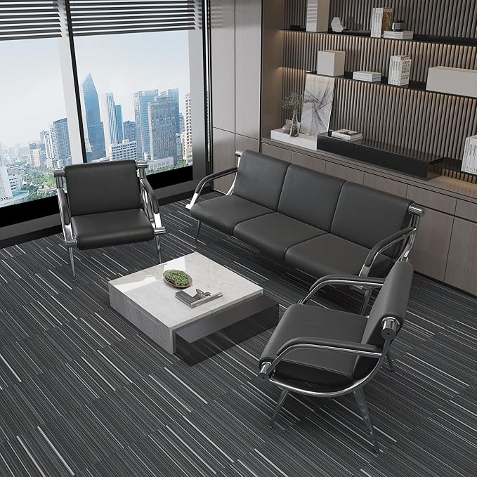 wonline 5 Seat Waiting Room Chair with Armrest PU Leather Office Furniture, Office Guest Seating Lobby Conference Reception Chairs for Airport Clinic Hospital Bank Salon Barber(Black)