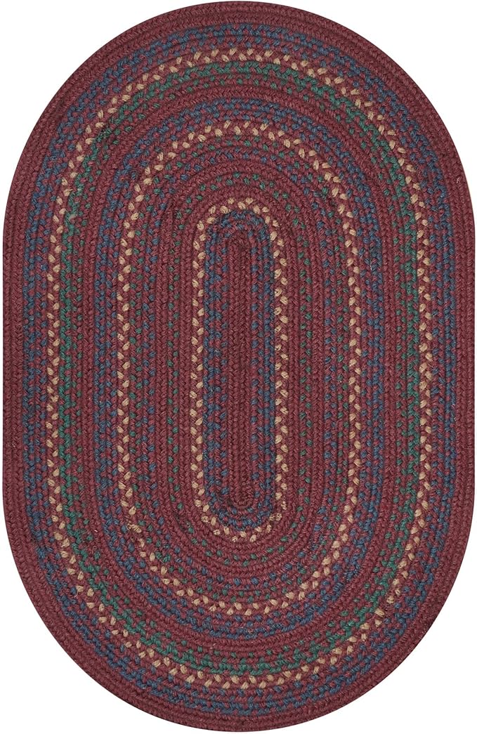 Jamestown Burgundy Braided Oval Area Rugs, Jute, 5x8' - Rustic Cabin Decor for Living Room, Dining Room, Everywhere