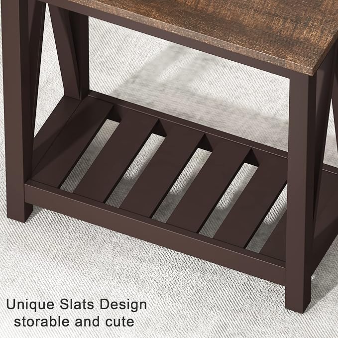 ChooChoo Farmhouse End Table, Rustic Vintage Narrow End Side Table with Storage Shelf for Small Spaces, Nightstand Sofa Table for Living Room, Bedroom Espresso