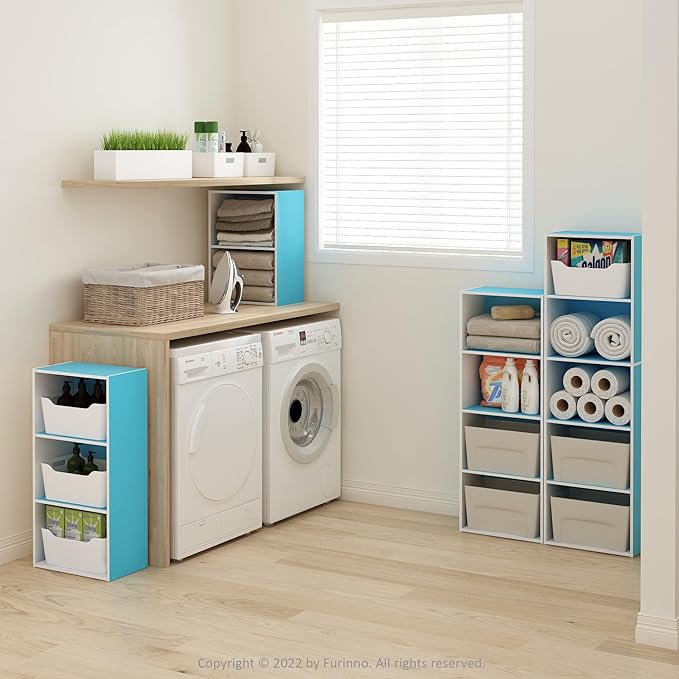 Furinno Luder Bookcase / Book / Storage, 4-Tier, Light Blue/White