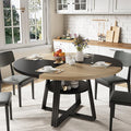 GarveeHome Round Dining Table for 4-6, 47.2" Farmhouse Kitchen Table with Storage, Circle Dinner Tables for Kitchen, Dining Room, Living Room, Meeting Room, Apartment, Natural and Black
