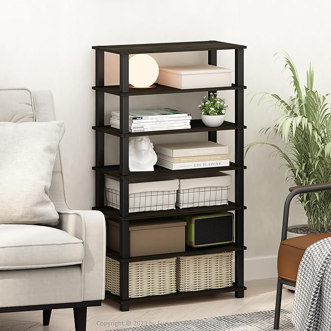 Furinno Turn-S-Tube 4-Tier Multipurpose Standing Shelves, Espresso/Black, Set of 2