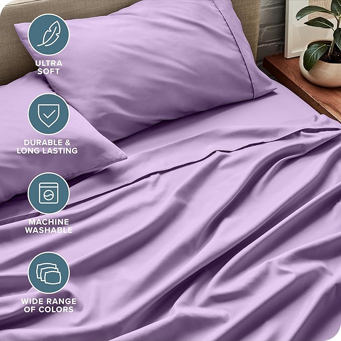 Bare Home California King Sheet Set - 1800 Ultra-Soft Microfiber Cal King Bed Sheets - Double Brushed - Deep Pockets - Easy Fit - 4 Piece Set - Bed Sheets (California King, Lavender)