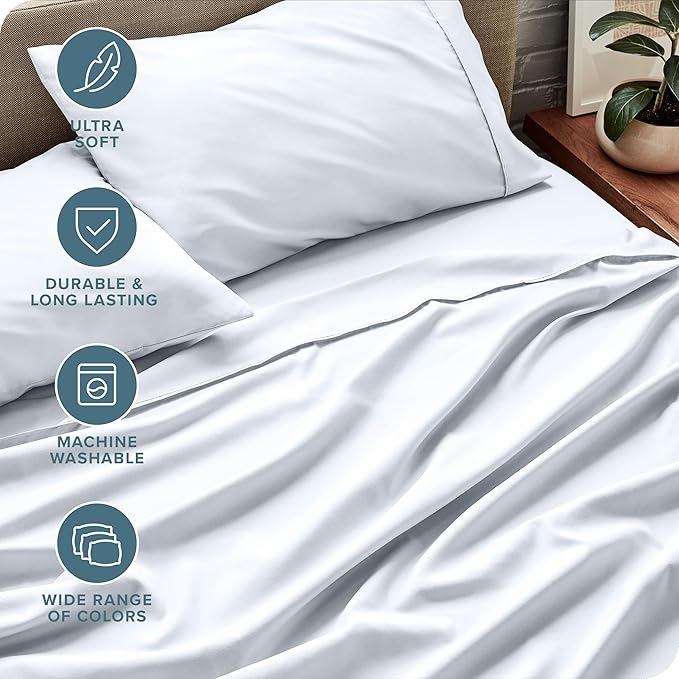 Bare Home Full XL Sheet Set - Luxury 1800 Ultra-Soft Microfiber Full Extra Long Bed Sheets - Double Brushed - Deep Pockets - Easy Fit - 4 Piece Set - Bedding Sheets & Pillowcases (Full XL, White)