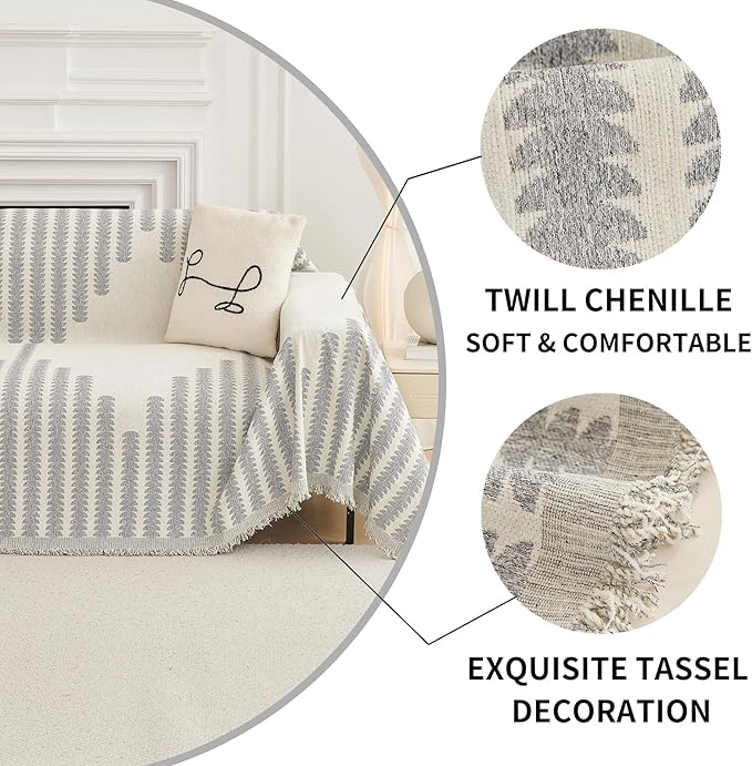 HAOMAIJIA Boho Sofa Covers Couch Covers for 3 Cushion Couch Sofa Pet Friendly Soft Thick Couch Cover for Dogs Washable Sectional Couch Covers L Shape Furniture Protector (Grey, 91"x118")
