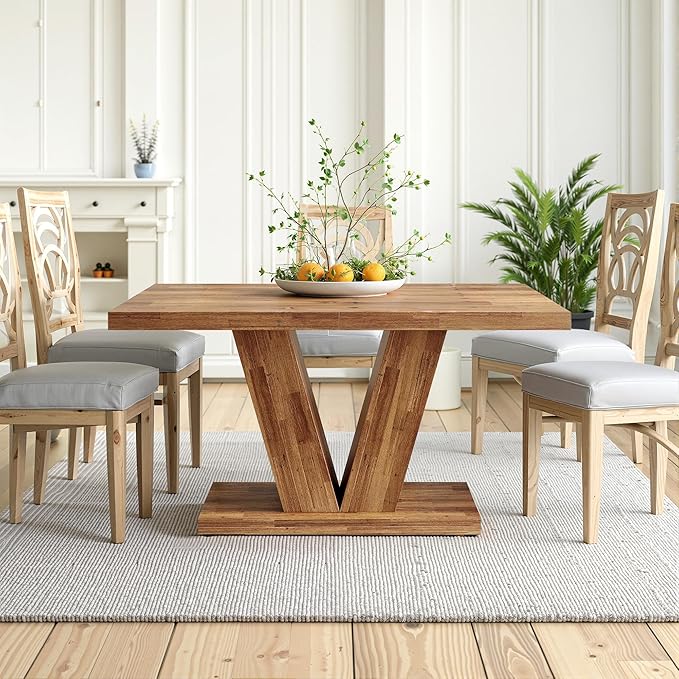 47" Dining Table, Wooden Kitchen Dinner Table Heavy Duty, Farmhouse Table for Dining Room, Living Room Space Saving, Brown