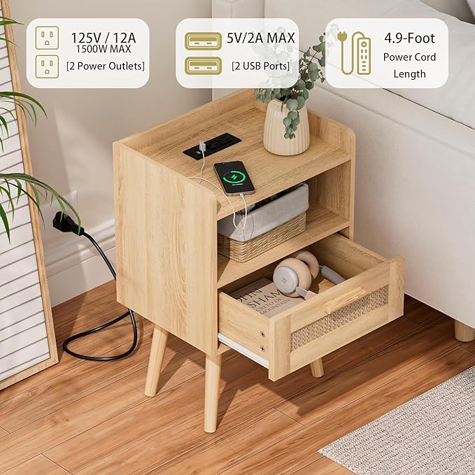 Masupu Nightstand,Small Bedside Table with Two Drawers,White Night Stand,Bedside Furniture,Mid-Century Modern End Table with for Bedroom,Living Room (Farmhouse, Yellow-Outlet)
