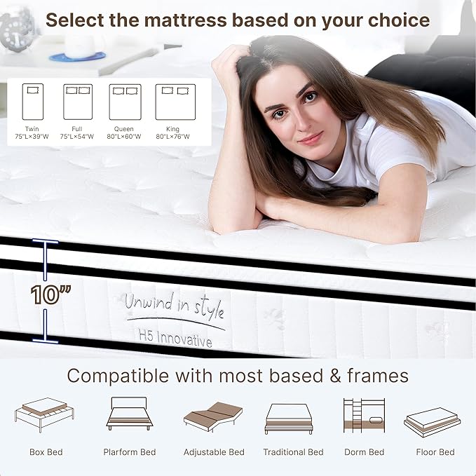 King Size Mattress, 10 Inch Medium Firm Foam Hybrid Mattress with Individual Pocket Springs for Motion Isolation & Edge Support, Mattress in A Box CertiPUR-US Certified