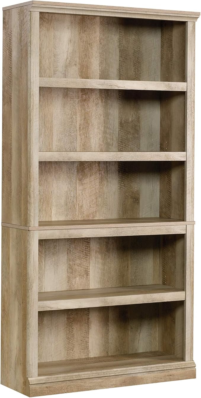 Sauder 5 Tier Book Shelf Wooden Bookcase Multipurpose Bookshelf for Home Office, Living Room, in Lintel Oak