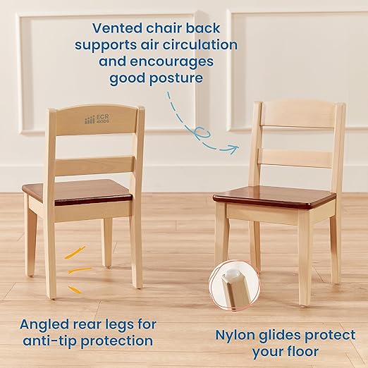 ECR4Kids Hideaway Table and Chair Set, Kids Furniture, Dark Walnut/Antique White, 3-Piece