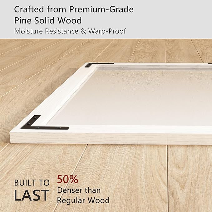VocalStar White Wood Framed Mirror 48 x 32 Inch, Rustic Natural White Wooden Rectangle Bathroom Vanity Wall Mirror for Farmhouse Boho Decor, 1/4-inch Shatterproof Glass | Waterproof
