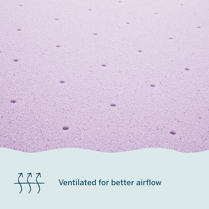 Lucid 4 Inch Lavender Infused Memory Foam Mattress Topper - Ventilated Design – Pressure Relieving Bed Topper - Mattress Pad – CertiPur Certified - California King Size