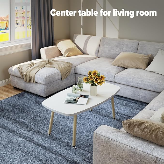 WOHOMO Folding Coffee Table 39.3'' White Coffee Tables for Living Room Portable Simple Modern Rectangular Center Table for Small Spaces, No Assembly, White-Htp