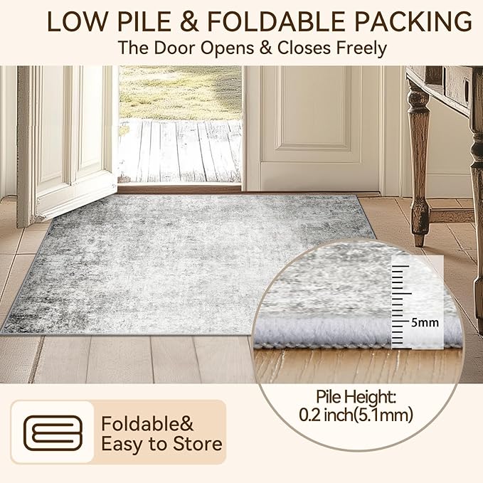 Washable Area Rugs 3'x5' Non-Slip Modern Abstract Soft for Living Room Entryway Bedroom Nursery, Print Pattern, Gray White Grey