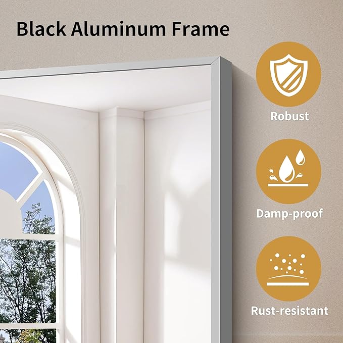 YIROMAN Bathroom Mirror 60"x36", Large Brushed Silver Bathroom Mirror for Over Sink with Aluminum Frame, Rectangular Vanity Mirror with Right Angle, Wall Mirror Hangs Horizontal or Vertical