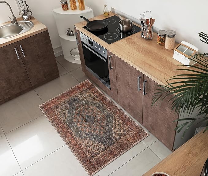Keen Home Design 2x3 Rug - Machine Washable Entry Rug with Non-Slip Backing, Ideal for Enteryway, Kitchen, Bathroom, Laundry Room - Vintage, Easy Clean, Durable, Low Pile Rug - (2' x 3')