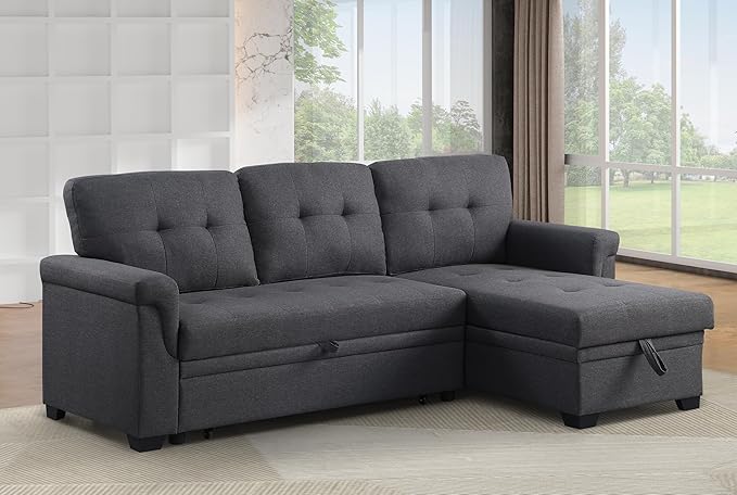 Ball & Cast L-Shape Reversible Sectional Sleeper Sofa Bed 4 in 1 Pull Out Couch with Storage Chaise & Removable Back Cushions,Convertible Sleeper Corner Couch Pull-Out Sofa Bed for Living Room,Office