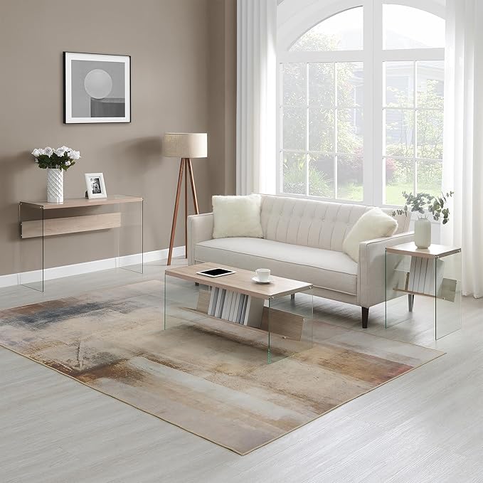 Convenience Concepts SoHo Glass Coffee Table 40" - Modern Living Room Table with Storage Shelf, Contemporary Coffee Table for Family Room, Weathered White