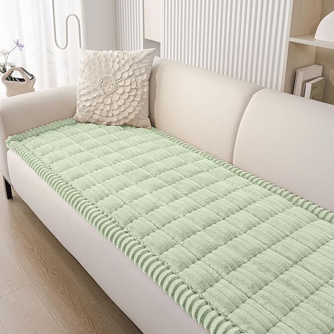 Smiry Couch Cover for Dogs Washable, Non Slip Fuzzy Pet Couch Covers for 3 Cushion Sofa Pet Friendly, Thick Soft Sofa Slipcovers Cushion Protector (Green, 27.6" x 59")
