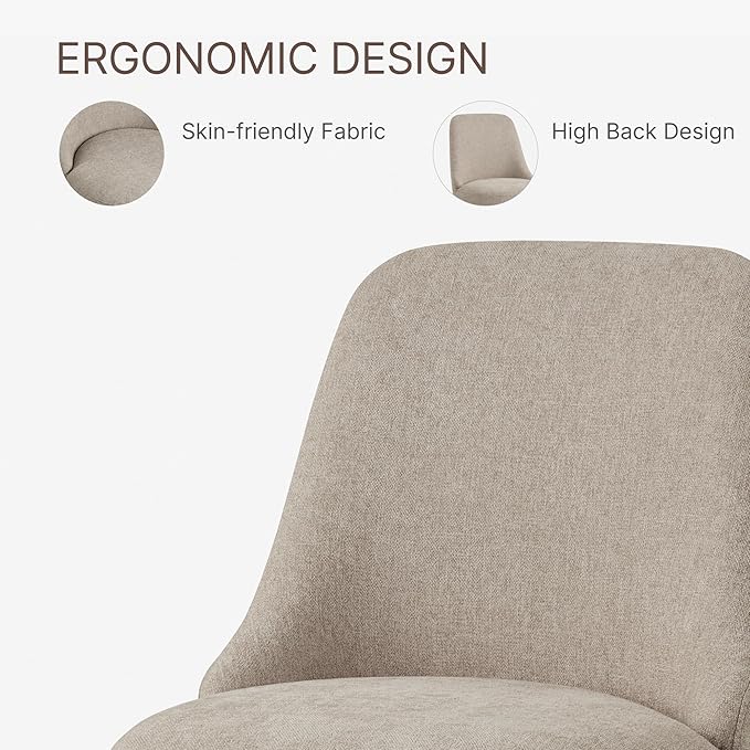 Swivel Dining Chair Mid Century Modern DeskChair High Back Upholstered Linen Fabric SideChair for Kitchen Diningroom Bedroom,Khaki,4 Box