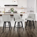 Counter Height Swivel Bar Stools Set of 3, 26 Inch Bar Stools with Footrest, Linen Fabric Upholstered Barstools with Back and Solid Wood Legs for Kitchen Island, Dining Room,Pub,White