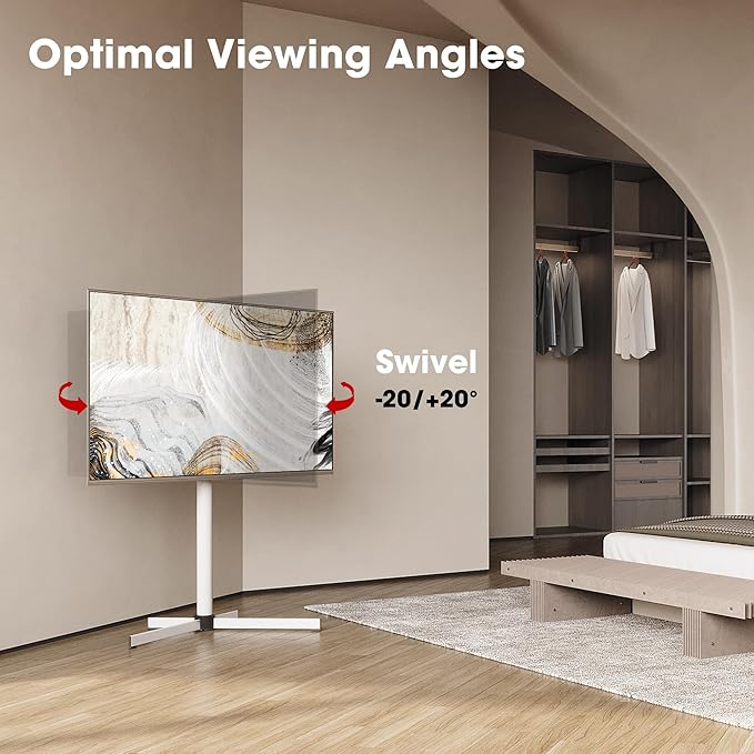 Modern Minimalist Swivel Floor TV Stand for 32-65 Inch TVs up to 88lbs, 12 Levels Height Adjustable with Tilt, Space Saving TV Mount Stand for Living Room/Bedroom, Iron Base, MAX VESA 600x400mm