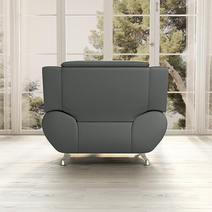Container Furniture Direct Michael Modern Faux Leather Upholstered Stainless Steel Legs Living Room, Chair, Loveseat, Sofa, Red