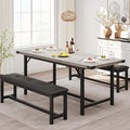 3-Piece Dining Table Set for 4-6 People, Extendable Kitchen Table Set with 2 Upholstered Benches, Dining Room Table Set for Apartment, Kitchen, Living Room, Gray