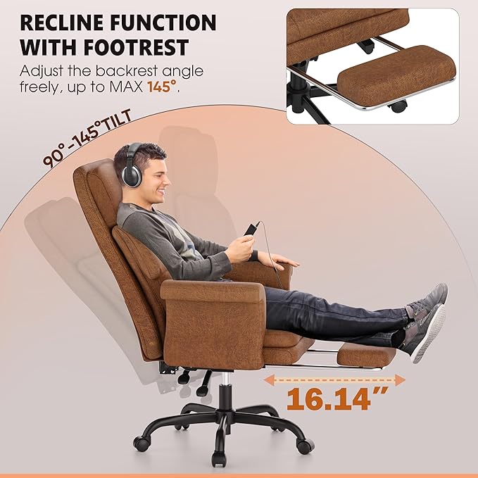 ELABEST C39 Cross Legged Office Chair with Footrest & Convertible Armrests - Pet-Friendly XL Home Desk Chair, Ergonomic Recliner with Lumbar Pillow, Criss Cross Design, Big and Tall Executive Chair