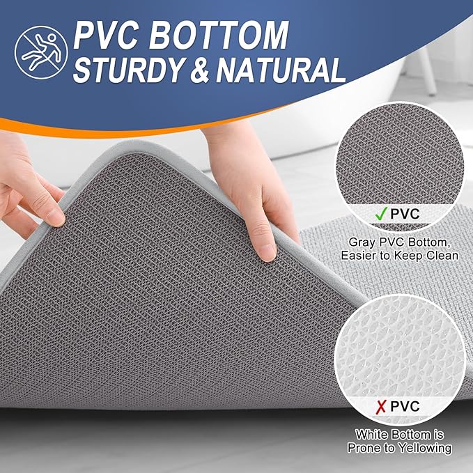 OLANLY Thick Memory Foam Bath Mat Rug 70x24, Extra Soft Absorbent Bathroom Rug, Quick Dry Bath Mats, Non-Slip, Machine Washable Carpet for Bathroom, Tub and Shower, Home Decor Accessories, Light Grey