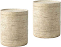 COSIEST 2 Pieces Outdoor Side Table, Set of 2 Cylinder Shaped MgO Patio End Table, Lightweight Accent Table with Tray Top, Round Plant Stand for Garden and Deck, Beige