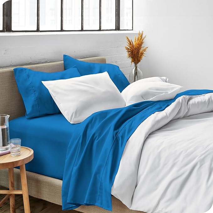Bare Home Queen Sheet Set - Luxury 1800 Ultra-Soft Microfiber Bed Sheets - Double Brushed - Deep Pockets - Easy Fit - 4 Piece Set - Bedding Sheets & Pillowcases (Queen, Medium Blue)