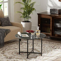 Round Coffee Table, Small Coffee Tables for Living Room, Wood Coffee Table with Metal Frame, Floor Table Desk for Sitting on The Floor, Home, Office, Farmhouse, Dark Gray (23.6" D x 17.7" H)