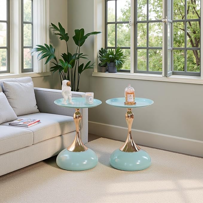 Stylish Hourglass Side Table - Contemporary Design for Living Rooms, Cafes, Dining Areas, Bedrooms, and Outdoor Spaces - Perfect Accent Piece for Any Decor (2, Light Green)