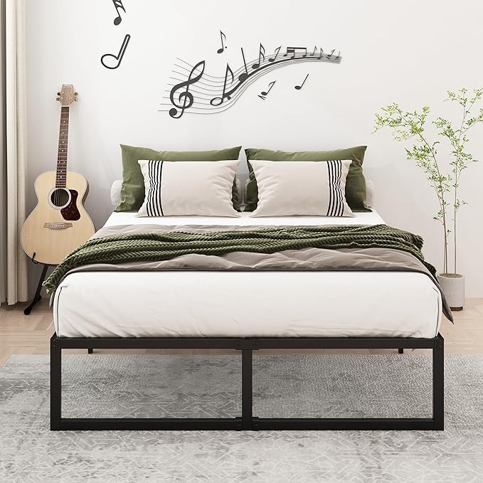 14 Inch Full Size Bed Frame No Box Spring Needed, Heavy Duty Metal Platform Beds with Sturdy Steal Slats for Mattress Foundation, Easy Assembly, Noise Free, Black