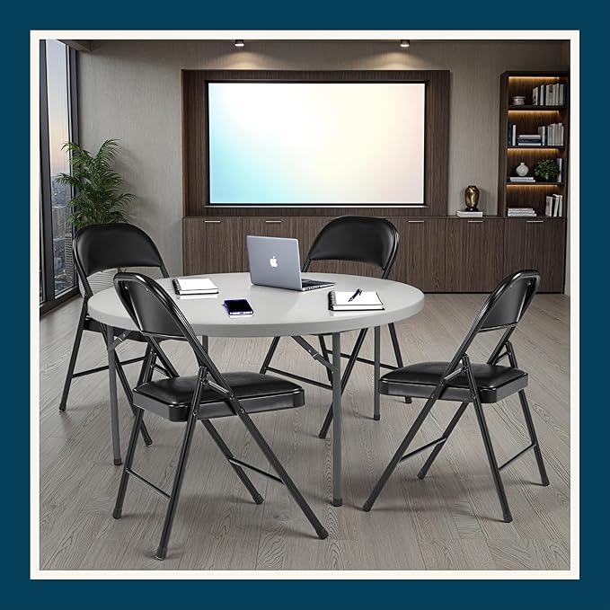 OEF Furnishings OEF950 Series Vinyl Padded Steel Folding Chairs (4-Pack, Black)