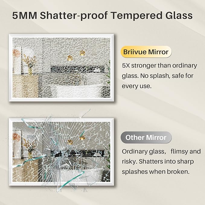 48x36 Inch White Bathroom Mirror for Wall, Thick Metal Framed Rectangle Mirrors for Over Sink, Bedroom, Living Room, Entryway, Anti-Rust, HD Tempered Glass