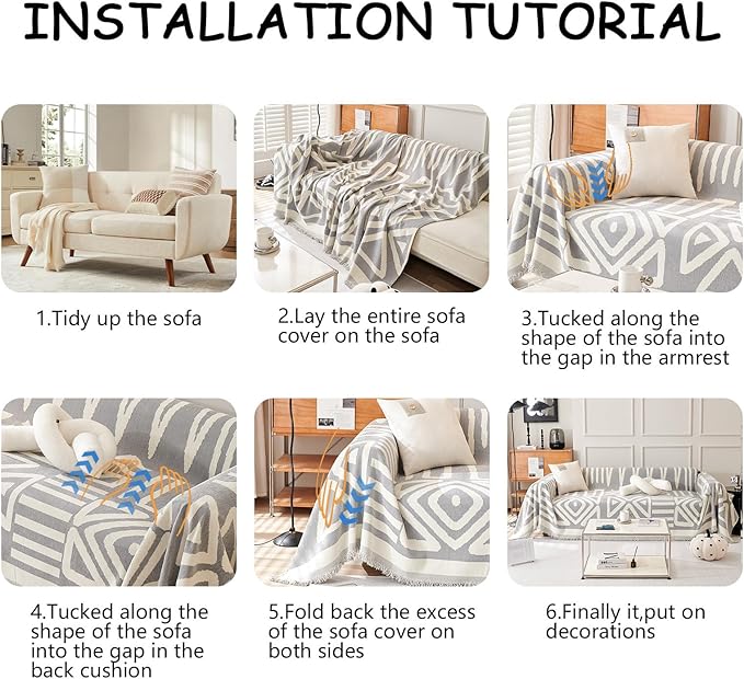 HANDONTIME Grey Armchair Sofa Cushion Covers Boho Sofa Covers Dog Couch Cover for Sofa Recliner Chenille Couch Sofa Slipcover for Pets Sofa Cover Thick Washable Slip Covers for Sofas/Couches, 71" X71"