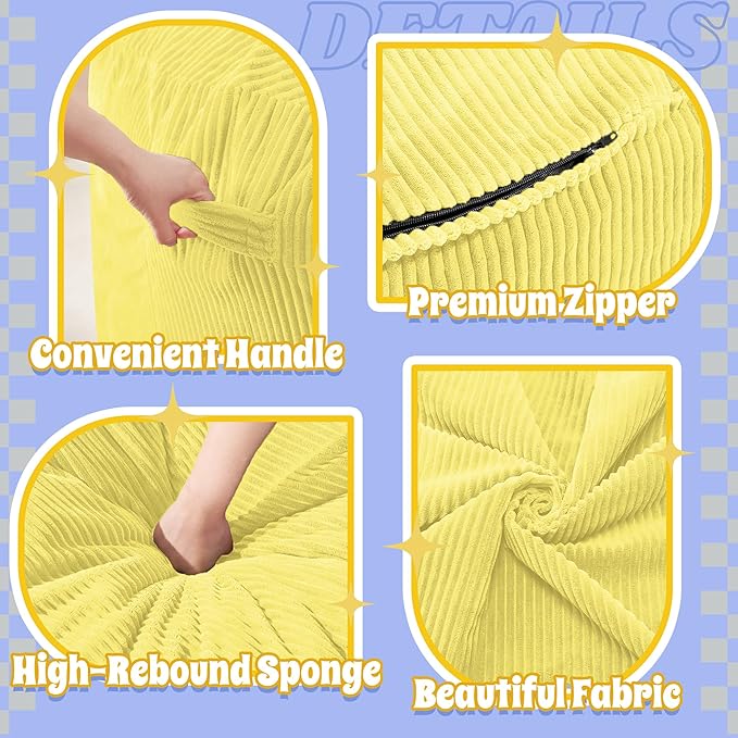 HABUTWAY 3FT Bean Bag Chair,Giant Bean Bag Chairs for Adults,Big Bean Bags with Memory Foam Filled, Large Beanbag Chairs with Soft Corduroy Cover-Yellow