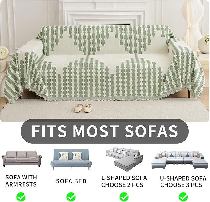 HAOMAIJIA Boho Sofa Covers Couch Covers for 3 Cushion Couch Sofa Pet Friendly Soft Thick Couch Cover for Dogs Washable Sectional Couch Covers L Shape Furniture Protector (Sage Green, 91"x118")