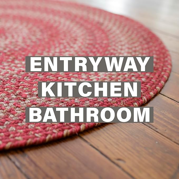 Homespice 2x3' Red Oval Braided Rug. Apple Pie Red Jute Oval Rug. Uses- Entryway, Kitchen Rugs, Bathroom Rugs. Reversible, Rustic, Country, Primitive, Farmhouse Decor Rug