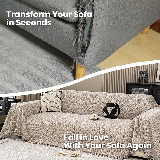 Nobildonna Sofa Cover Washable Soft Thicken Chenille Couch Cover with Tassel,Waterproof Sofa Slipcover for 2-3 Cushion Couch,Sectional Sofa,L-Shaped Furniture Protector Pet-Friendly,Brown 91"x118"