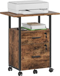 2 Wood Drawer Lockable File Cabinet with 22'' Extended Desktop, Mobile Filing Cabinet with Side Bag, Rolling Printer Stand, Fits A4&Letter Size, Home Office, Rustic Brown
