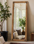 Full Length Mirror with Wooden Frame, 65"X24" Solid Wood Standing Floor Mirror for Farmhouse, Bathroom, Bedroom, Hanging or Leaning Wall-Mounted