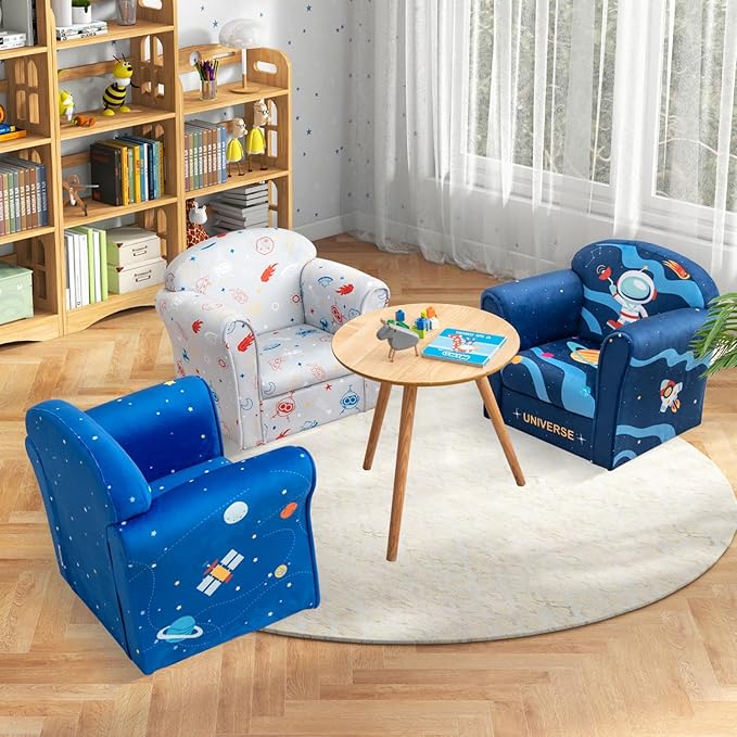 Costzon Kids Couch, Children's Sofa Armrest Chair with Pattern, Toddler Furniture w/Sturdy Wood Construction, Preschool, Lightweight Kids Couch Sofa Chair for Aged 1-5 Boys & Girls Gifts, Aliens