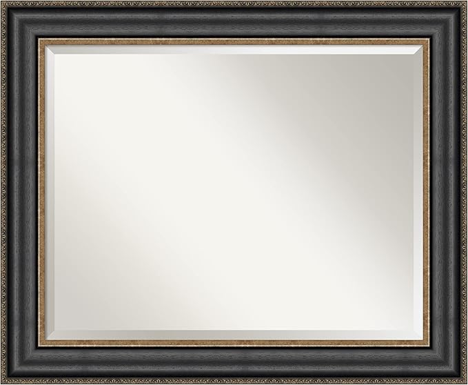 Amanti Art Black Bathroom Mirror for Over Sink, 28x34 Thomas Black Bronze Rectangle Vanity Mirror, Large Traditional Frame, Hangs Horizonally and Vertically, Bathroom Wall Decor, Beveled Edge