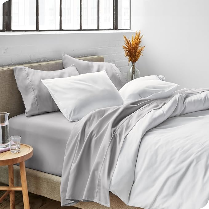 Bare Home Queen Sheet Set - Luxury 1800 Ultra-Soft Microfiber - Double Brushed - Deep Pockets - Easy Fit - 4 Piece Set - Bedding Sheets & Pillowcases (Queen, Light Grey)