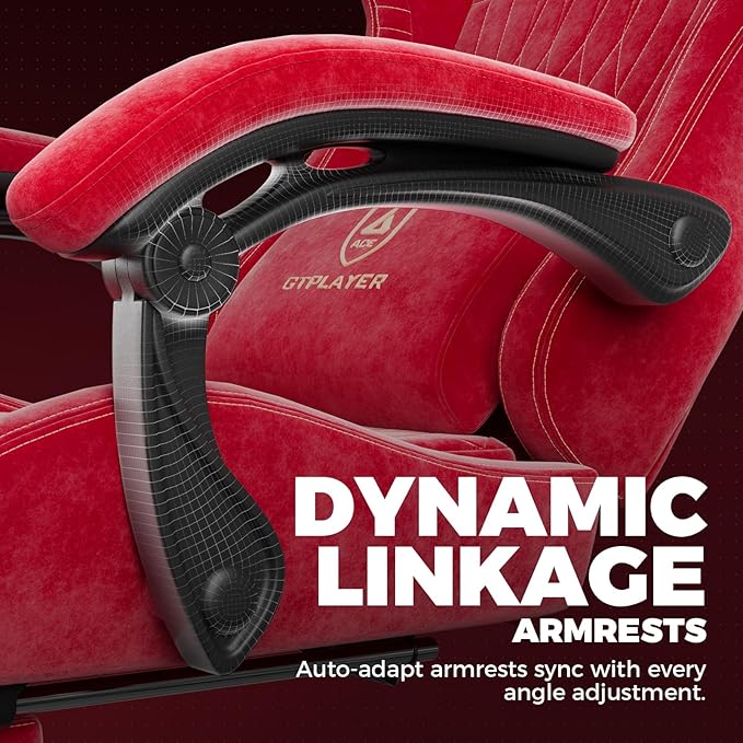 GTPLAYER ACE-PRO Music Gaming Chairs – Built-in Speakers, App Support & Bluetooth Control, Footrest & Pocket, Gamer Chair for Adults, Cherry Red - Velvet